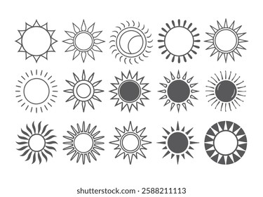 Set of vector sun icons. Sun icon set. Sunset icon collection. Hand drawn sun icon
