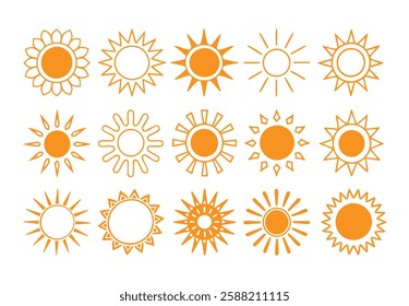 Set of vector sun icons. Sun icon set. Sunset icon collection. Hand drawn sun icon