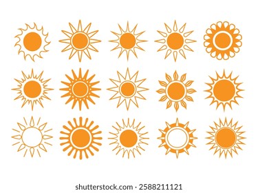 Set of vector sun icons. Sun icon set. Sunset icon collection. Hand drawn sun icon