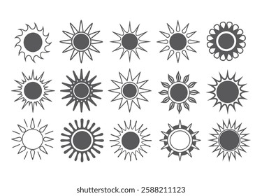 Set of vector sun icons. Sun icon set. Sunset icon collection. Hand drawn sun icon