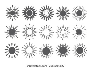 Set of vector sun icons. Sun icon set. Sunset icon collection. Hand drawn sun icon