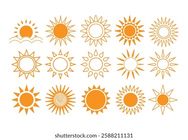 Set of vector sun icons. Sun icon set. Sunset icon collection. Hand drawn sun icon