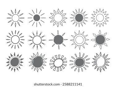 Set of vector sun icons. Sun icon set. Sunset icon collection. Hand drawn sun icon