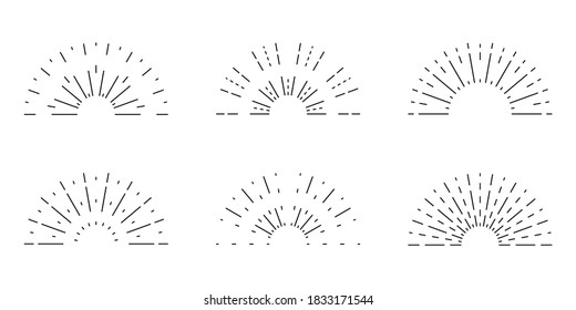 Set of vector sunburst, sunbeams, fireworks. Sunrise icons.