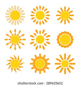 Set of vector suns. Sun icons. Vector illustration