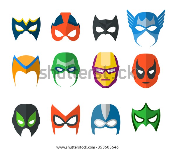 Набор векторных масок супер героя в плоском стиле