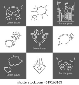 Set of vector superhero icons.Badges in flat style