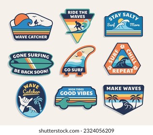 Set of vector surfing theme badge. Perfect t-shirt prints, posters and other uses.