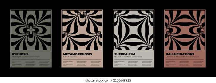 Set of vector surreal posters with optical illusions