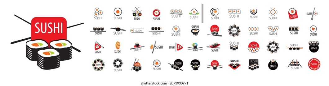 Conjunto de logos de sushi vectoriales en un fondo blanco