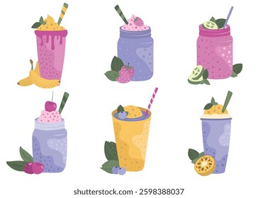 set of vector sweet drinks, isolated on the white background