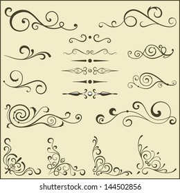 Set of vector swirl elements for design.