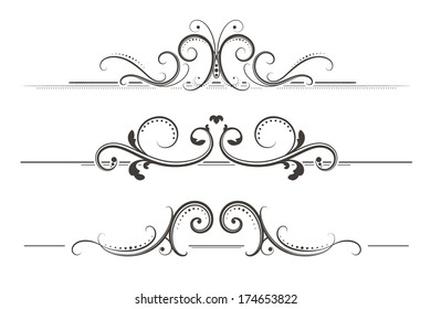 Set of vector swirly vintage page decoration elements. 