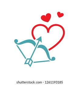 Set of vector symbols. The arrow of the Cupid aims in heart. Flat design