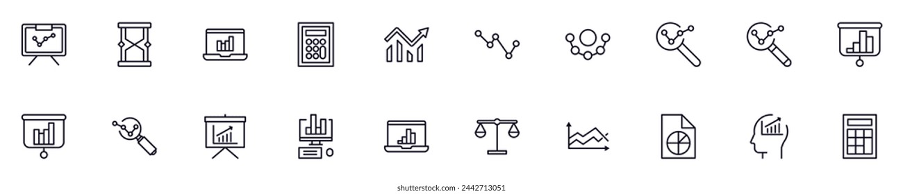 Set of vector symbols of business and analytics. Editable stroke. Simple outline signs that perfect for banners, infographics, web sites