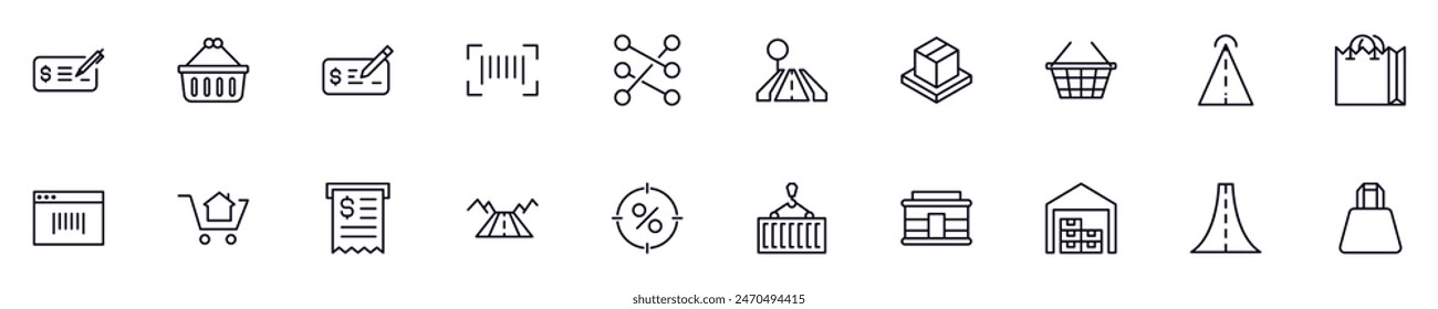 Set of vector symbols of commerce. Editable stroke. Simple outline signs that perfect for banners, infographics, web sites