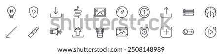 Set of vector symbols of essential signs for interface. Editable stroke. Simple outline signs that perfect for banners, infographics, web sites