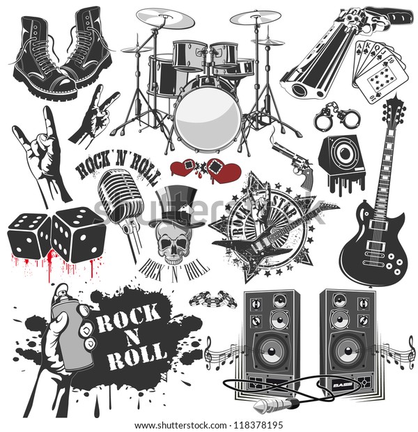 set of vector
symbols related to rock and
roll