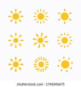 Set of vector symbols of suns. Collection of solar symbols.