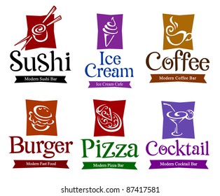 Set of vector symbols and titles for your food and drink design.