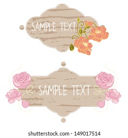 Set of vector symmetrical vintage labels with flowers