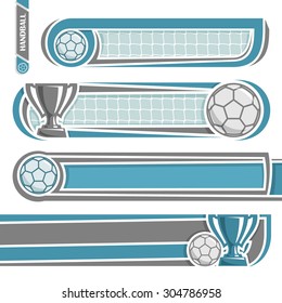 Set vector table spreadsheet, worksheet in cage to populate and record the results of sports handball matches, notes or text; handball ball and prize cup