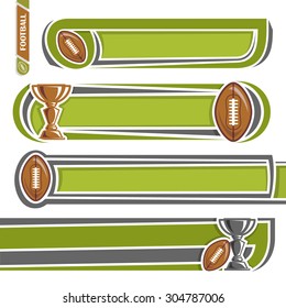 Set vector table spreadsheet, worksheet in cage to populate and record the results of sports american football matches, notes or text; american football pigskin with lacing ball and prize cup