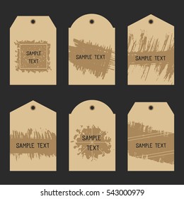 Set of vector tag label with grunge hand drawn texture for logo, price.