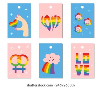 Set of vector tag templates with lgbtq community symbols for gifts and presents. Labels in honor of pride month.