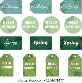 set of vector tags, cards with leaves, green cards, spring