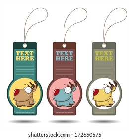 Set of vector tags with cartoon deer character.