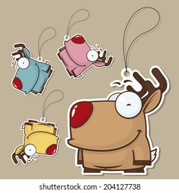 Set of vector tags with cartoon deer character.