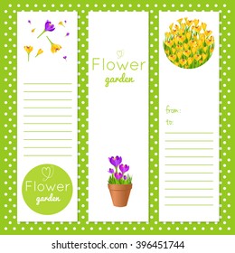 Set of vector tags with garden flowers.Gift tags and notes. Stock vector illustration.Note paper