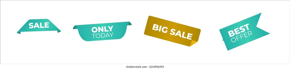 Set of vector tags or labels. Special offer or shopping discount label. Ribbon sale banners isolated. Vector flat illustrations. Set labels with inscription sale