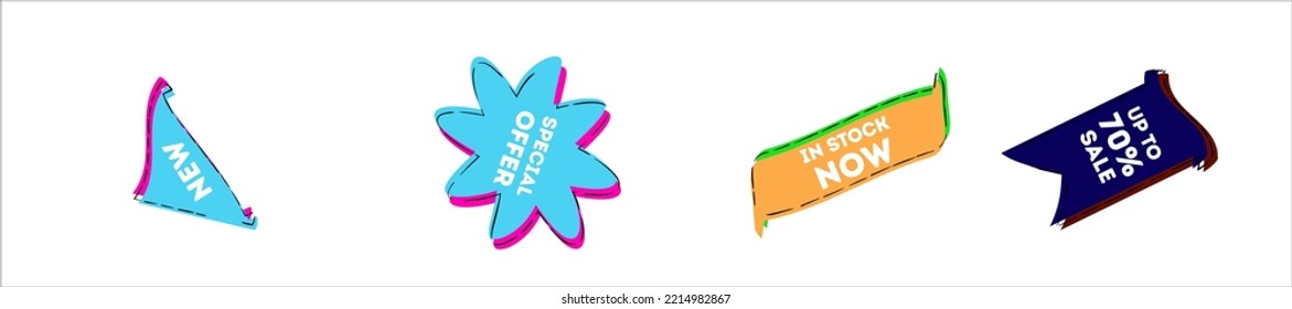Conjunto de etiquetas vectoriales o etiquetas. Oferta especial o etiqueta de descuento de compra. Etiqueta de papel de venta al por menor. conjunto de elementos de banner para el sitio web. Ilustración del vector