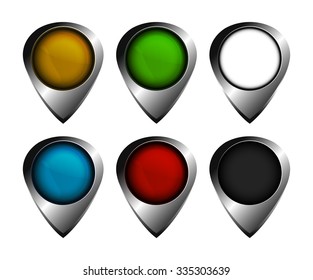 Set of vector tags on the map with the glass of green, blue, red, yellow, white, black