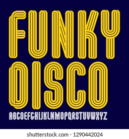 Set of vector tall capital funky alphabet letters isolated, can be used in retro poster design as karaoke party advertising.