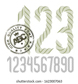 Set of vector tall numbers from 0 to 9, created with guilloche ornate, art ribbon. Can be used as award design elements.