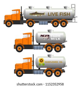 Set of vector tank trucks. Illustration isolated on white background