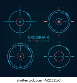 Set Of Vector Targets Templates. Crosshair Design.   Shooting Marks  Game Interface Element. Aims Vector Illustration