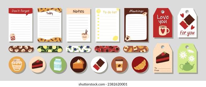 Set of vector task planners, notes, to do lists, checklists, band aids, stickers, tags, labels