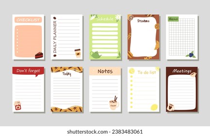 Set of vector task planners, notes, to do lists, checklists