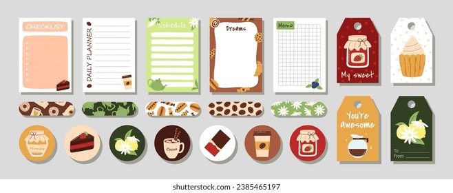Set of vector task planners, notes, to do lists, checklists, band aids, stickers, tags, labels