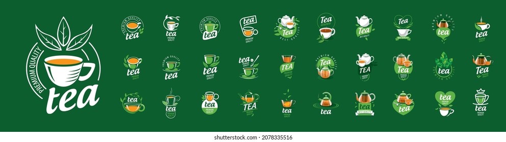Set of vector Tea logos on a green background