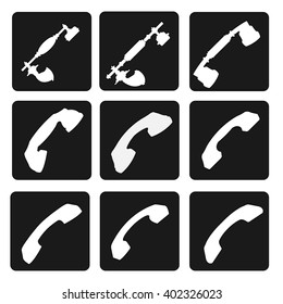 Set of vector telephone flat icons. Symbol isolated on black background