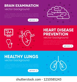 Set of vector template for clinic, laboratory, medicine. Internal organs vector outline icons. 