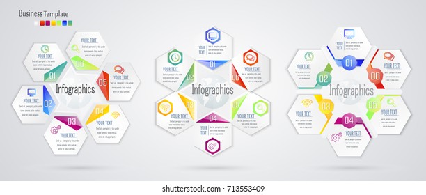 set of vector template Infographic with gear hexagon chain.