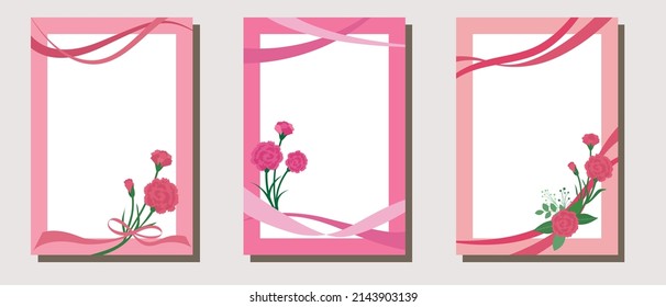 Set of vector template for Mother's day, Mother's day frame decoration with Carnation flowers. Happy mother's day frame collection. Vector illustration.