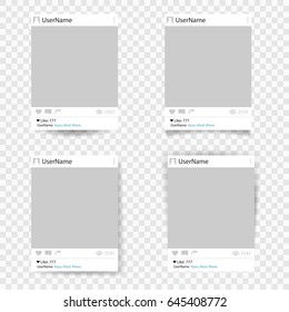 Set of vector template photo frame. Social network photo frame. Design for your photography and picture. Isolated on transparent background. Vector illustration, eps 10