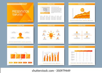  Set of vector template for presentation slides. Modern design with graph and charts.